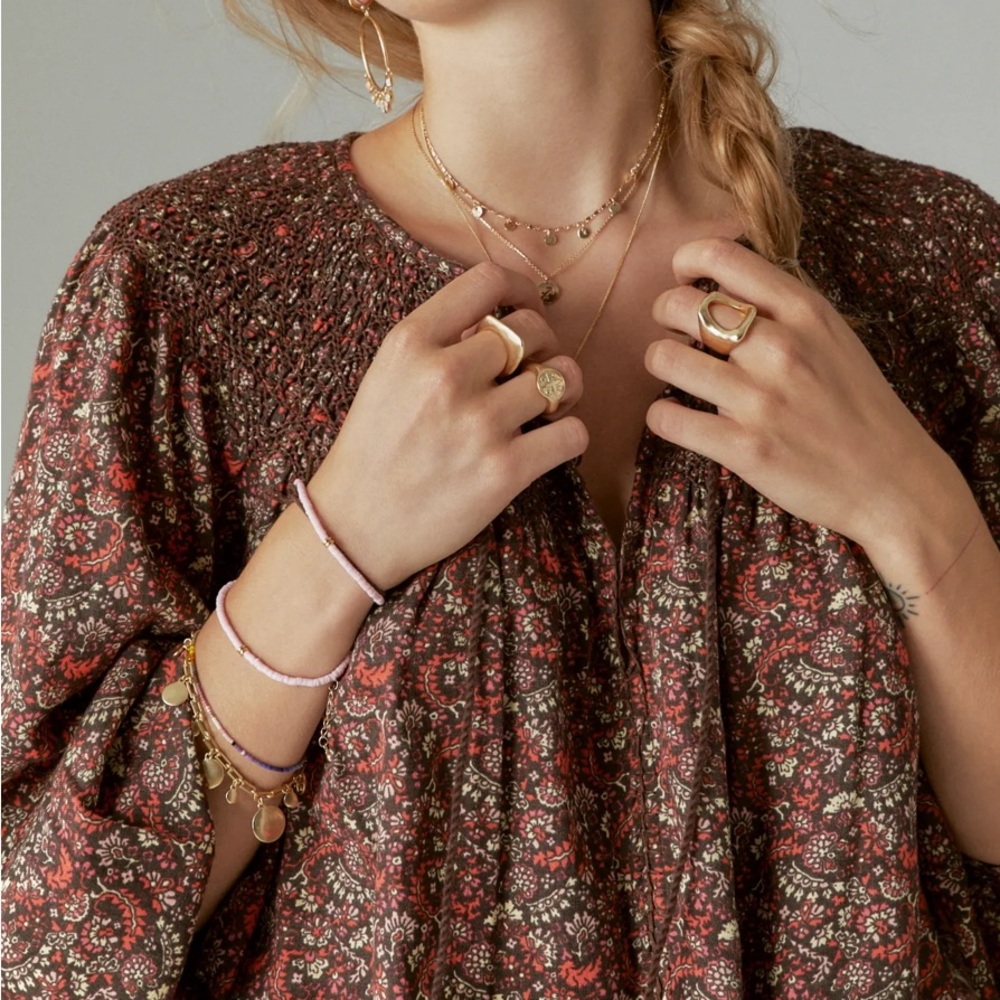 Lucky Brand Floral Printed Smocked Peasant Blouse Top - Picture 4 of 14